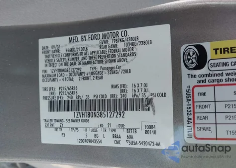 2008 Ford Mustang V6 Deluxe/V6 Premium from USA, damaged, VIN 1ZVHT80N385127292